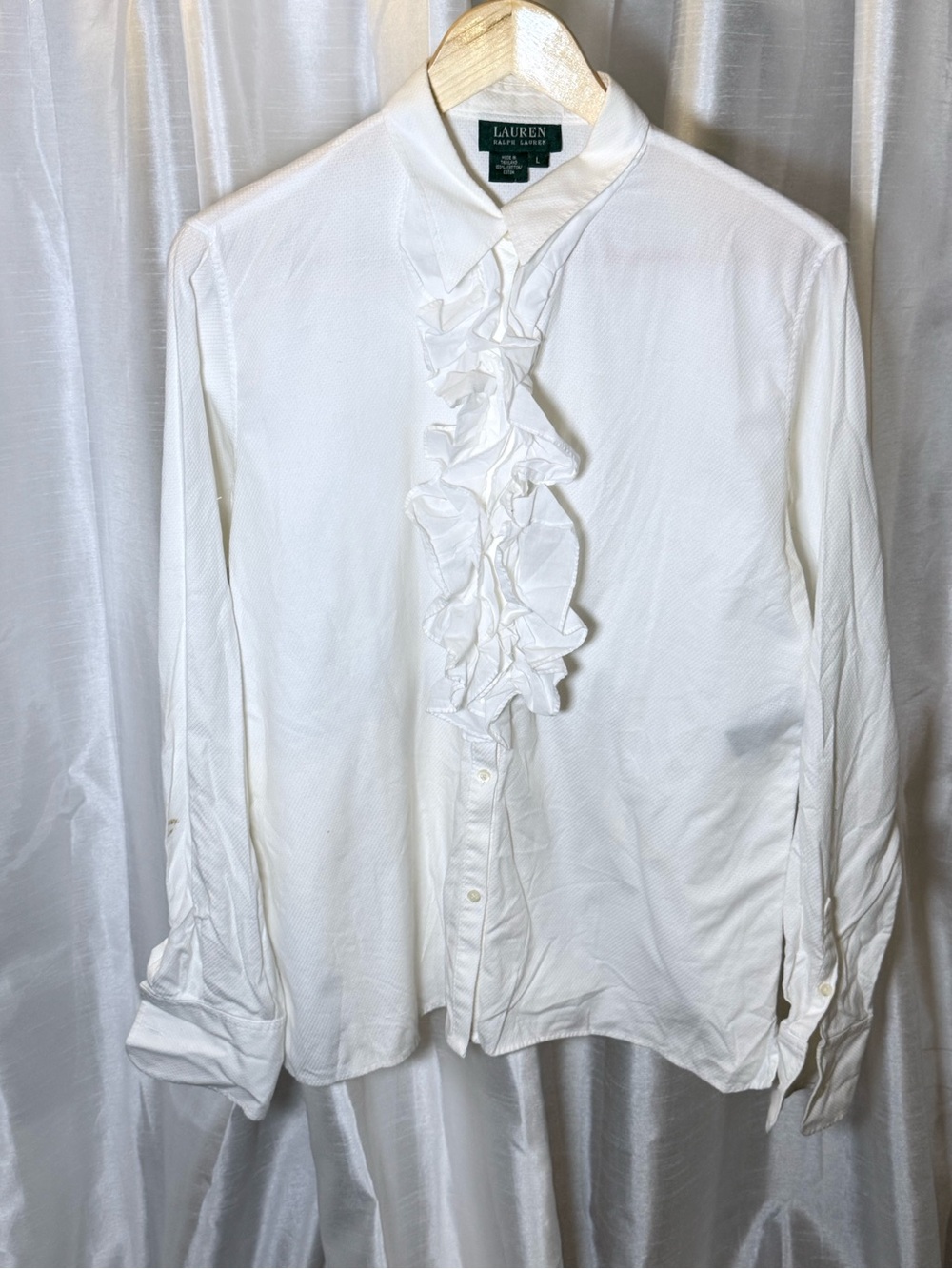 Ralph Lauren White Ruffled Front Button-Down Blouse